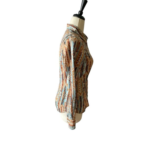 Rodeo Western Aztec Snap Shirt With Long Sleeves Snap Closures Size S - Picture 4 of 9